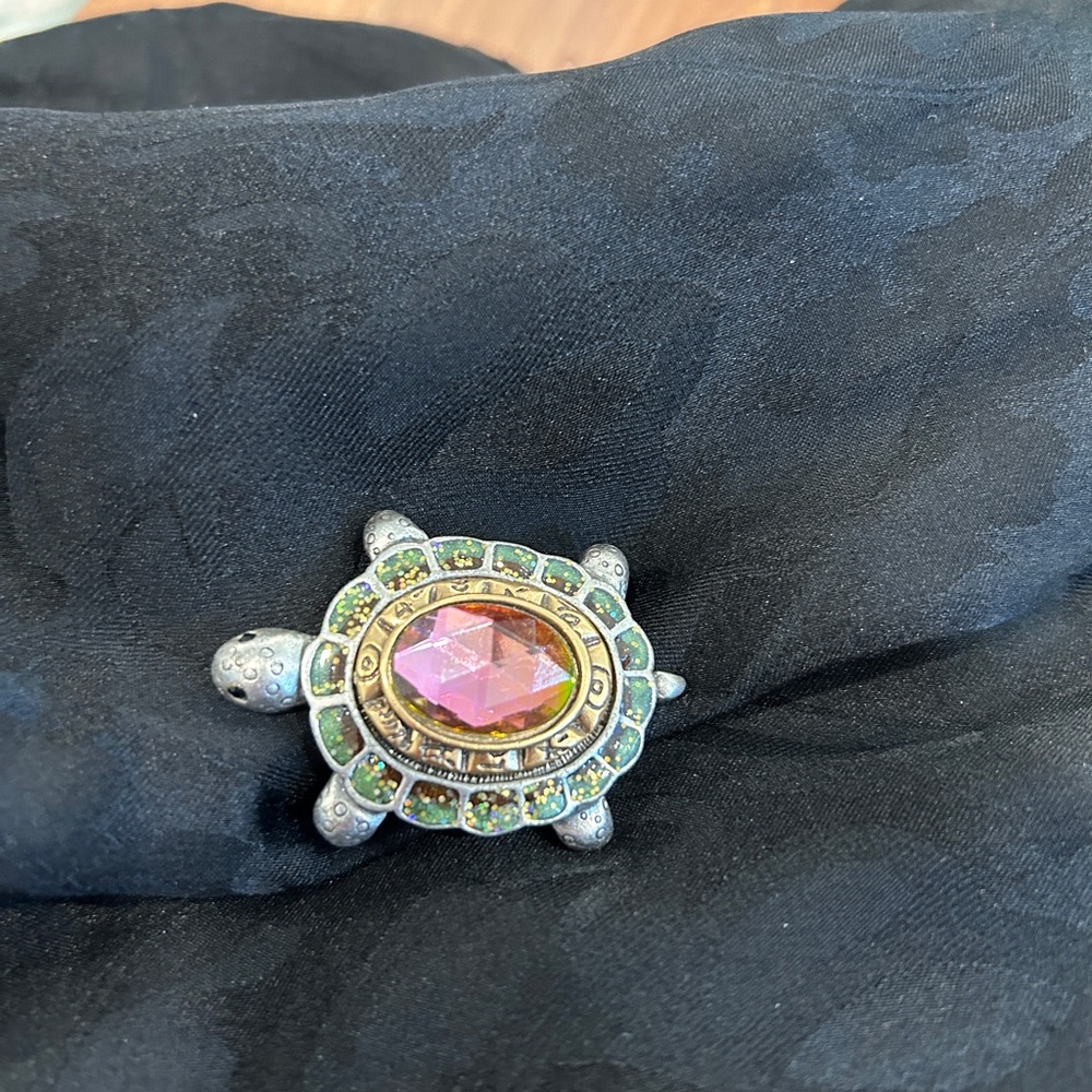 Elegant Turtle Brooch with Pink and Green Accents